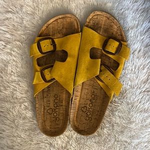 Yokono Made in Spain yellow/gold LEATHER UPPER cork sole size 9